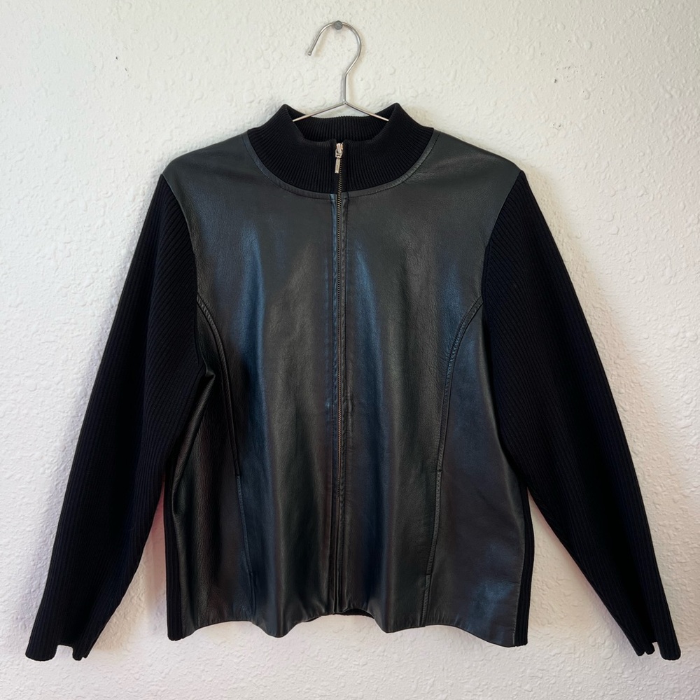 Pendleton Leather Front Merino Wool Zip Jacket Black XL